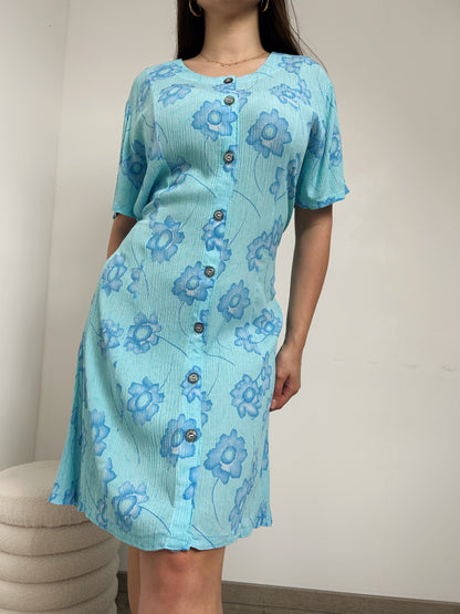 90s Blue Floral Buttoned Dress Size 38/40