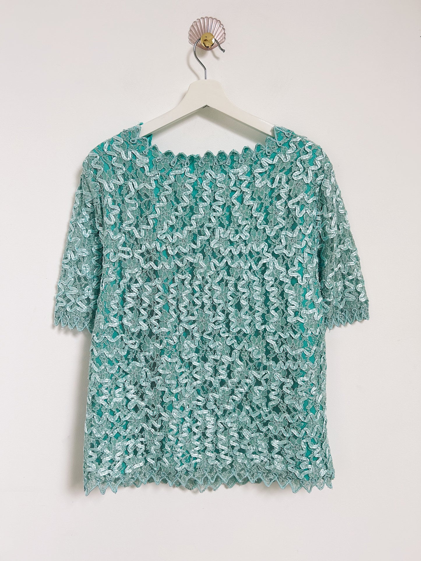 Blouse en dentelle bleu 90s Taille 38/40