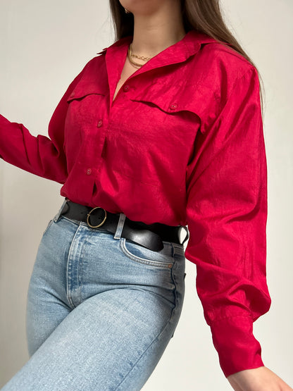 Chemise oversize rouge satiné 90s Taille 40