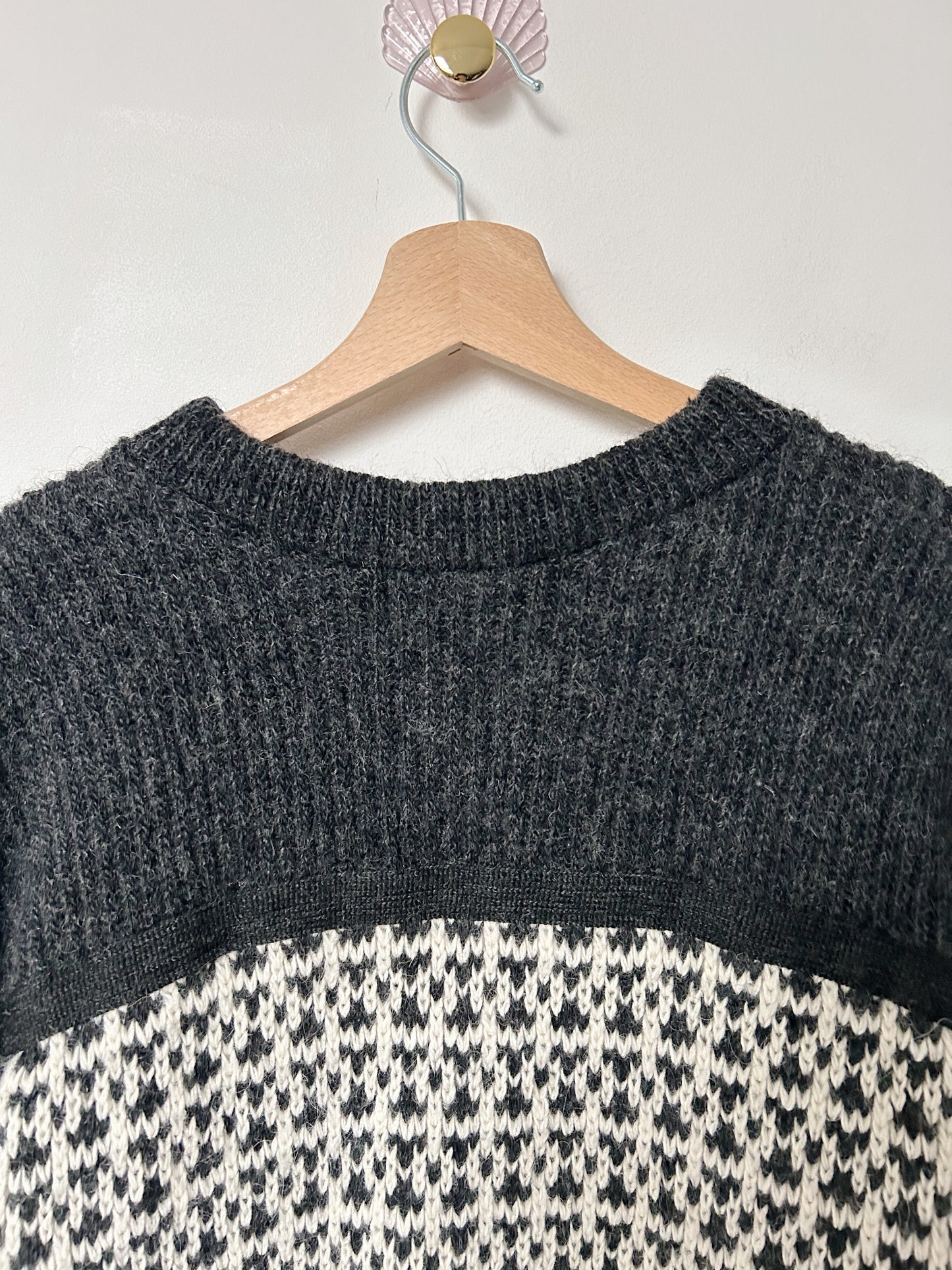 Pull islandais en maille grise et blanche vintage Taille 44