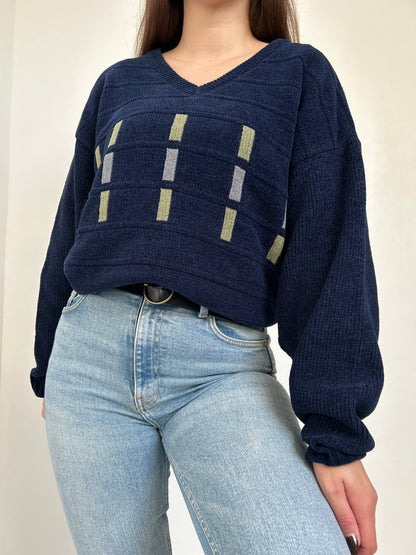 Pull en velours à motifs col V 90s Taille 42/44