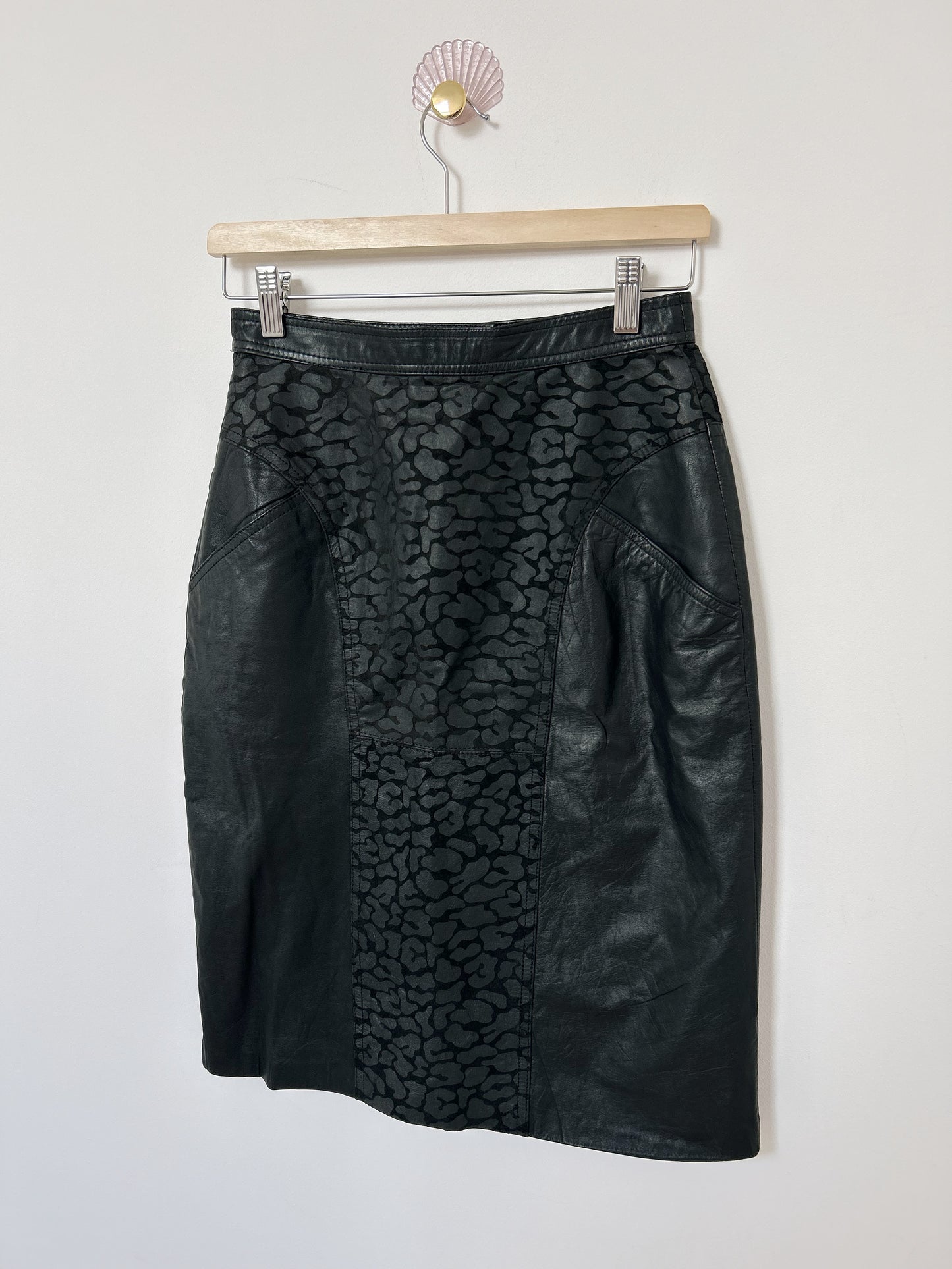 80s Animal Print Leather Skirt Size 34