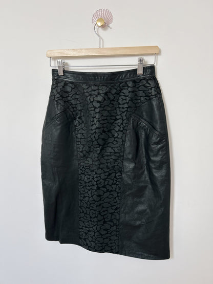 80s Animal Print Leather Skirt Size 34