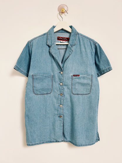 Chemise oversize manches courtes en jean bleu clair 90s Taille 36/38