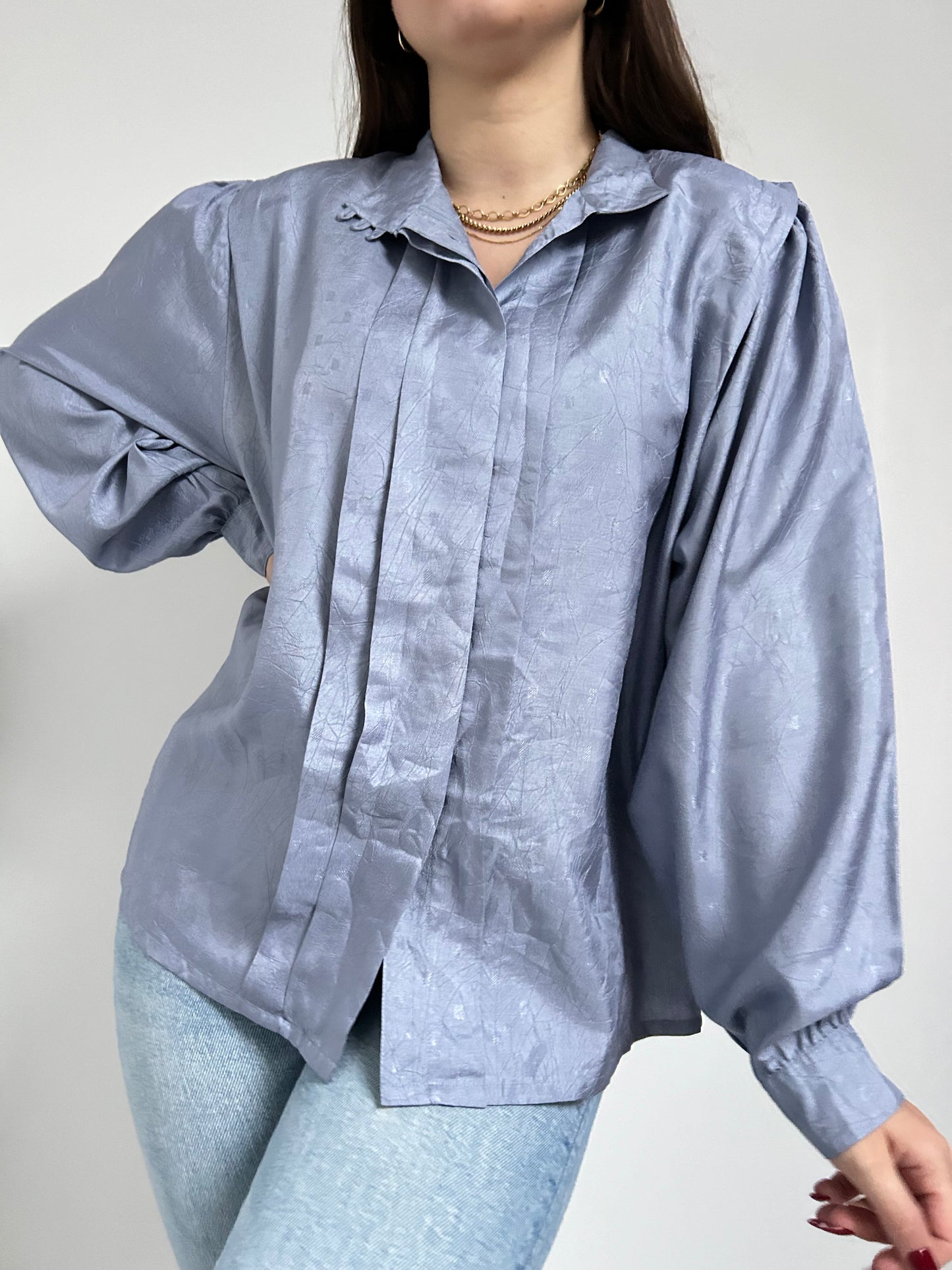 Chemise métallisée bleu gris vintage Taille 42