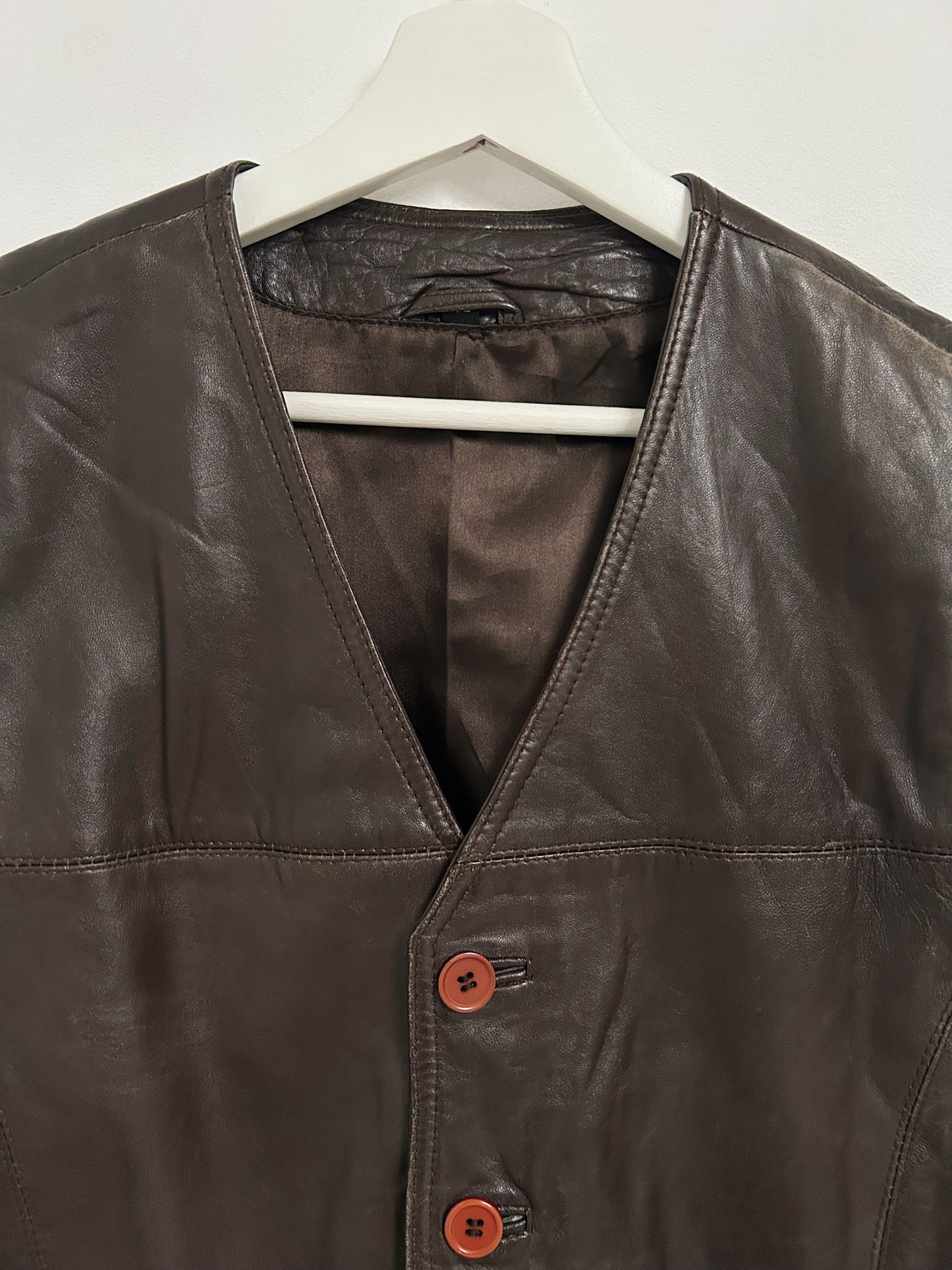 Dark brown leather vest 70s Size 38/40