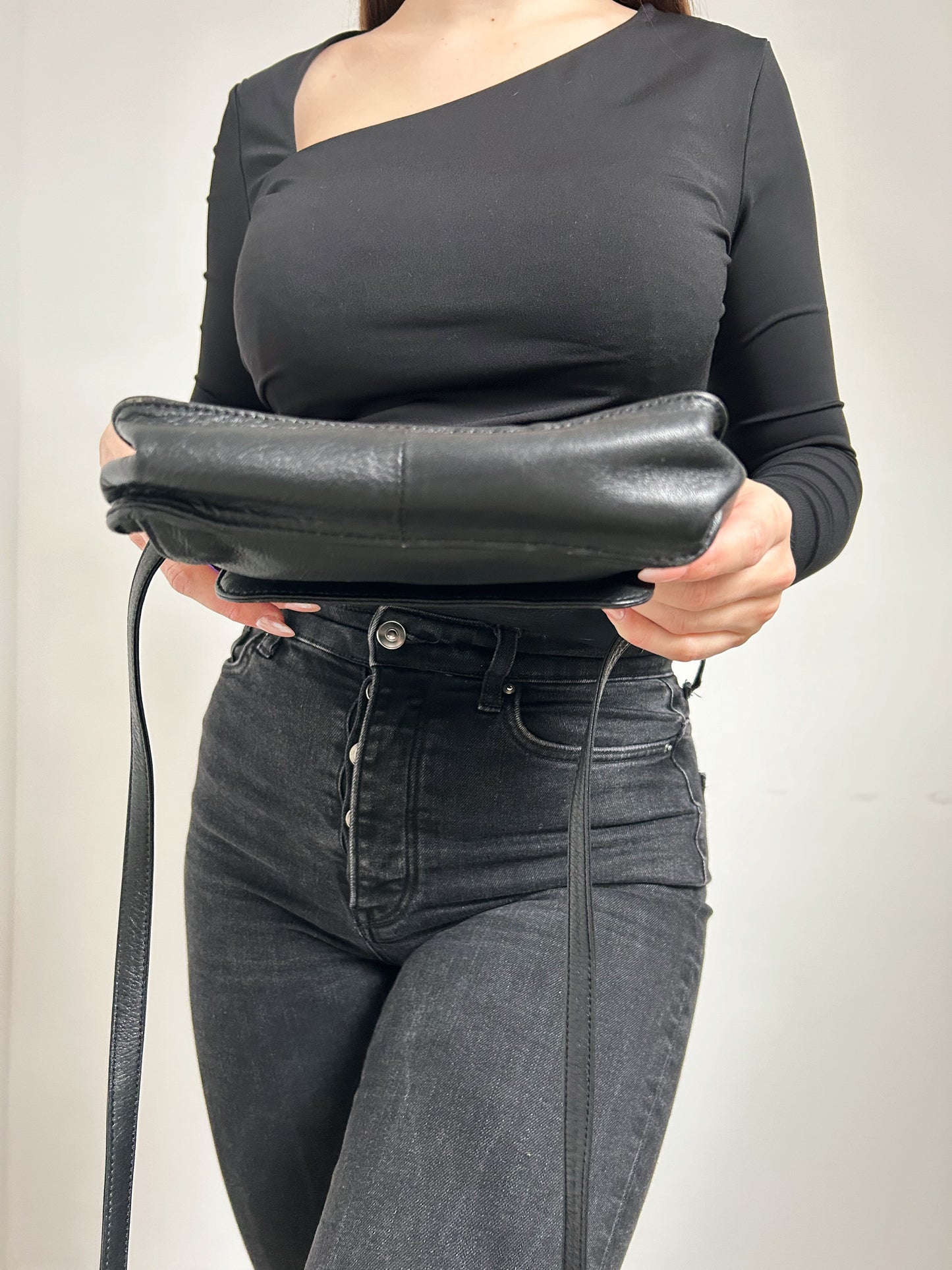 80s Black Leather Shoulder Bag