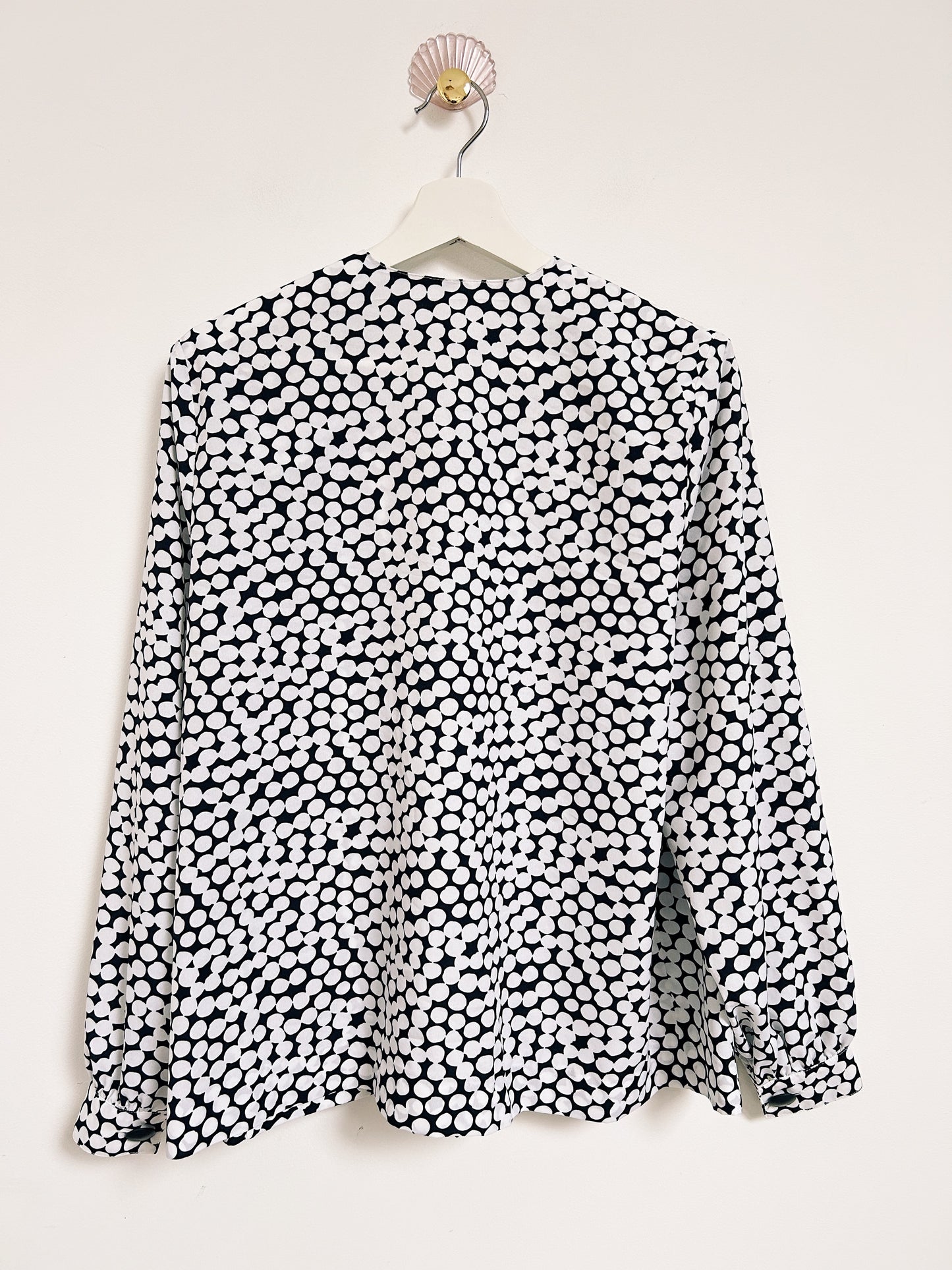 90s White and Navy Polka Dot Blouse Size 40