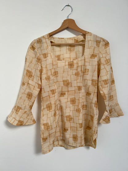 Beige 70s geometric patterned shirt Size 34