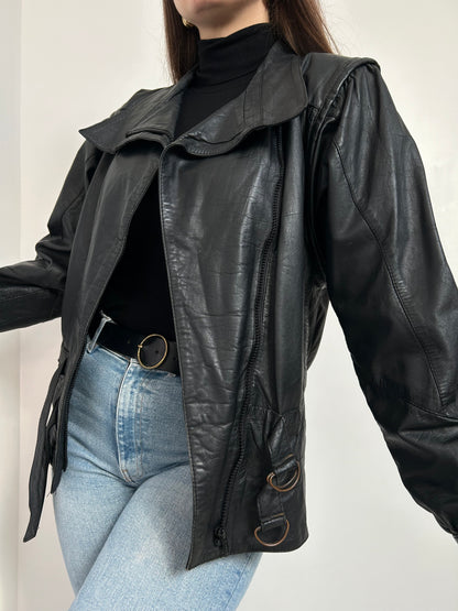 Veste en cuir noir 80s Taille 38