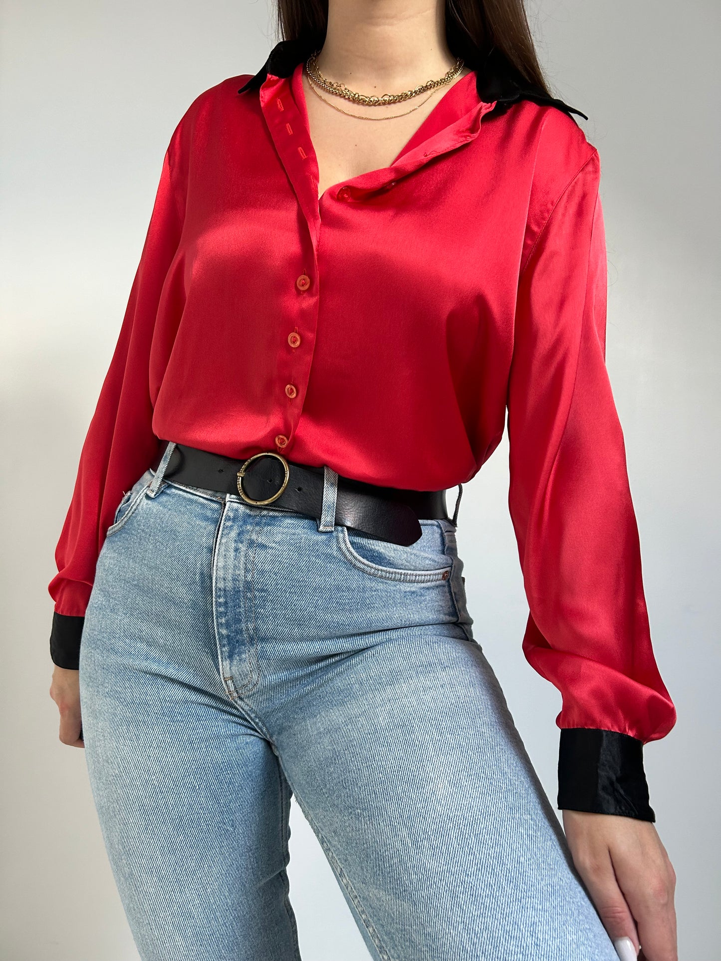 Chemise oversize rouge satinée 90s Taille 38/40