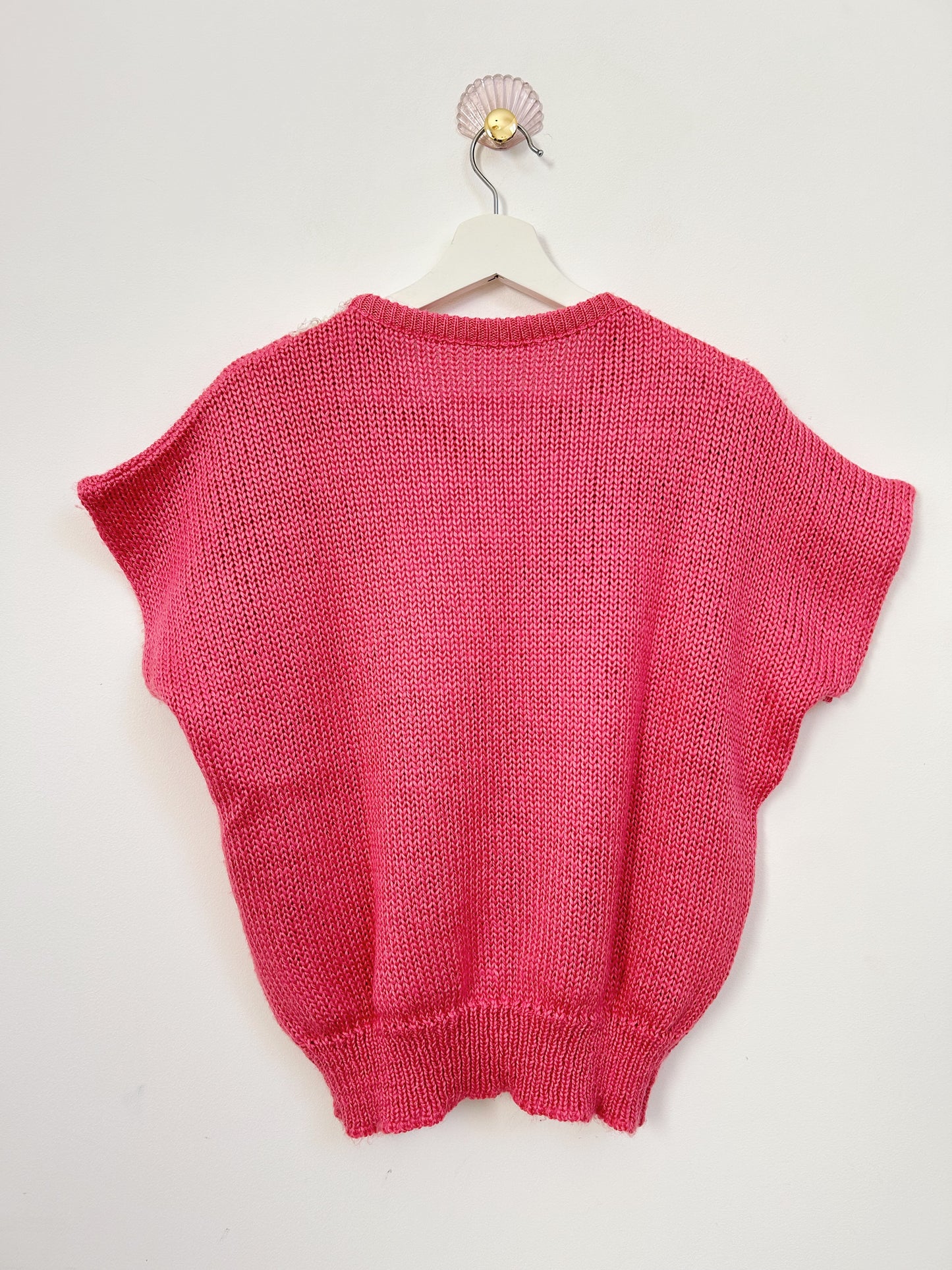 Tricot manches courtes rose brodé 80s Taille 38/40