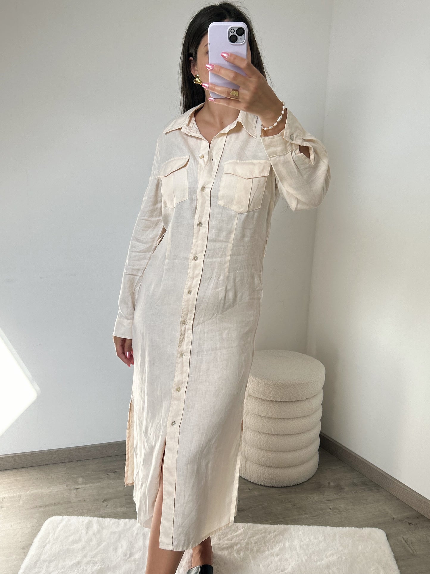 Longue robe en lin boutonnée 90s Taille 38