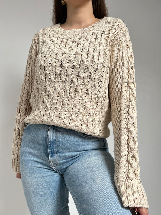 Pull en maille torsadée beige 90s Taille 38