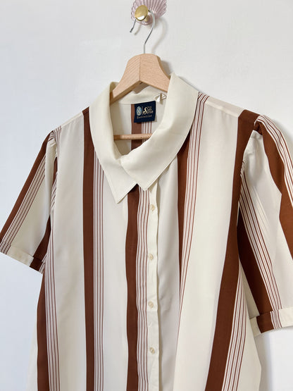 Chemise oversize lignée marron et crème 90s Taille 36/38