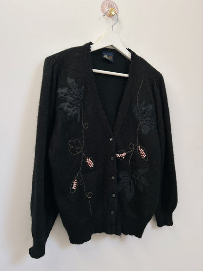 Black cardigan with pearls 80s Size 38/40