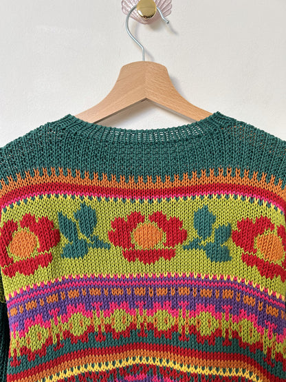 Cardigan vert à motifs fleuris vintage Taille 38