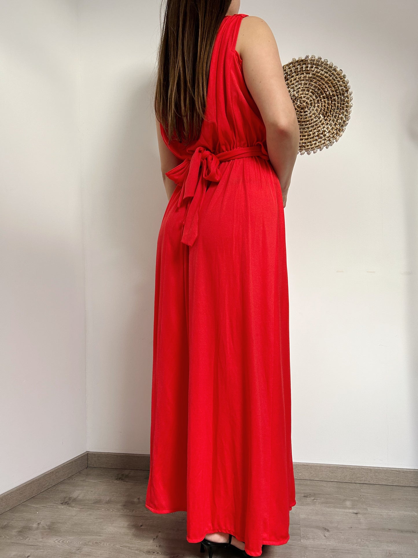 Longue robe rouge drapée 70s Taille 38