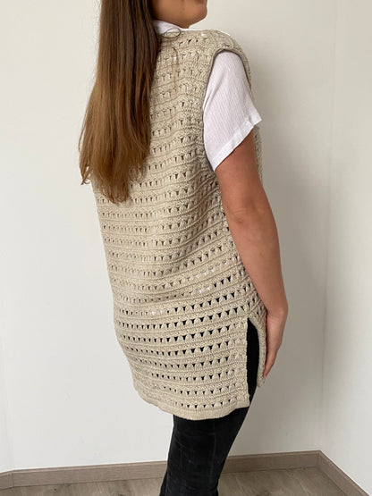 90s bohemian beige ribbed vest Size L