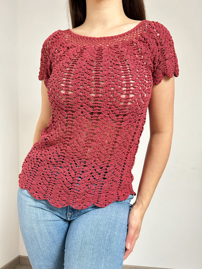 T shirt en crochet bordeaux 90s Taille 34/36