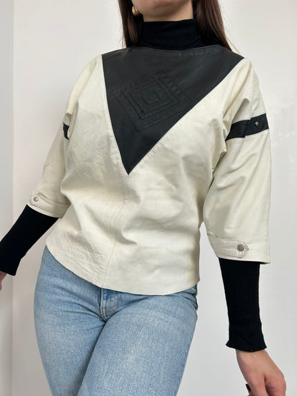 Haut manches courtes en cuir blanc et noir 80s Taille 36/38