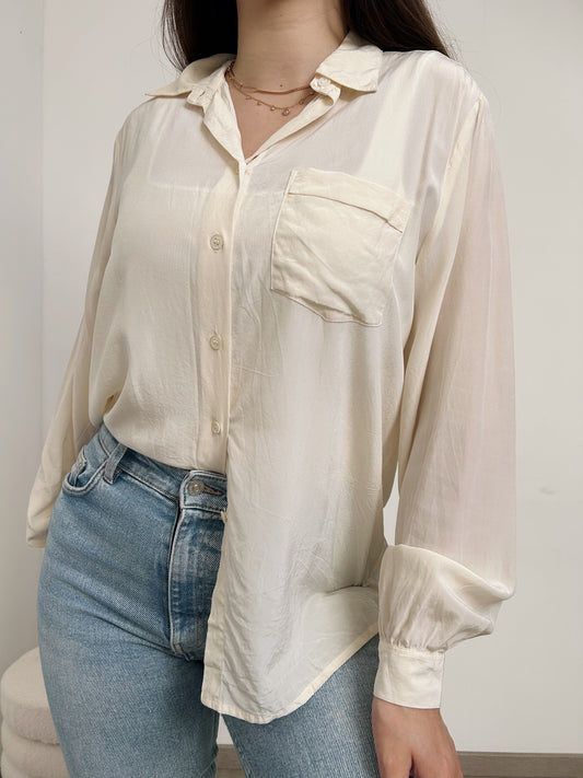 Chemise oversize crème en soie 90s Taille 36/38