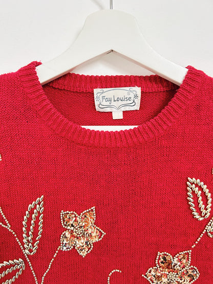 Pull rouge oversize avec perles 90s Taille 40