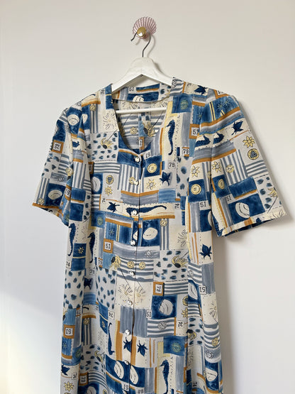 90s Patterned Buttoned Dress Size 42