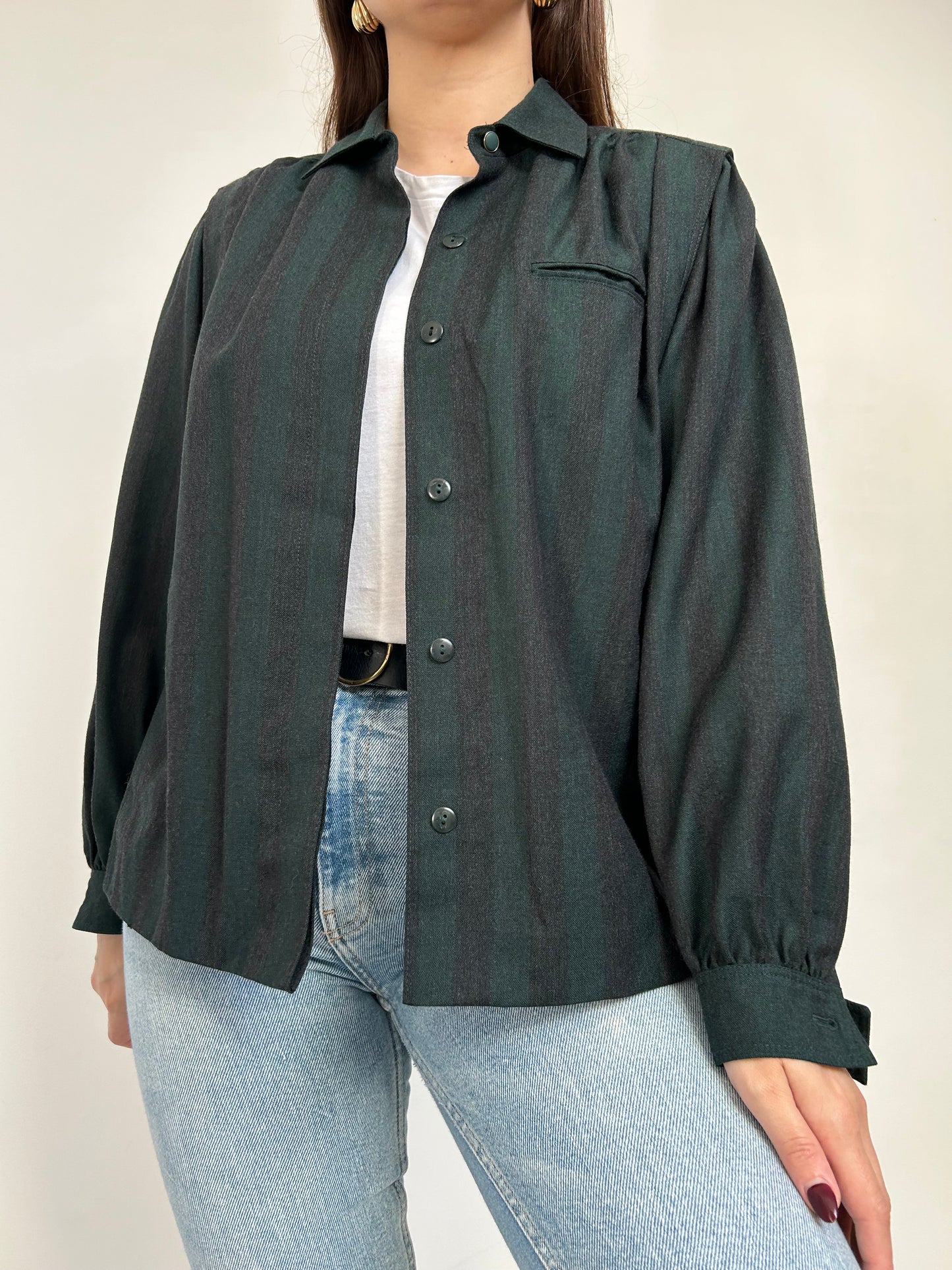 Veste blazer à rayures vertes et noires 90s Taille 40