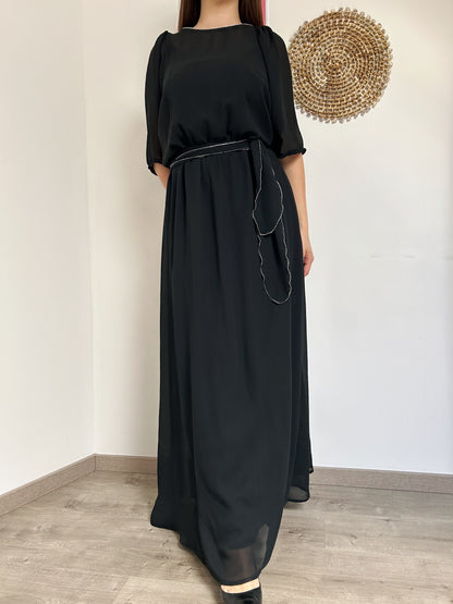 Longue robe noire avec transparence 70s Taille 36