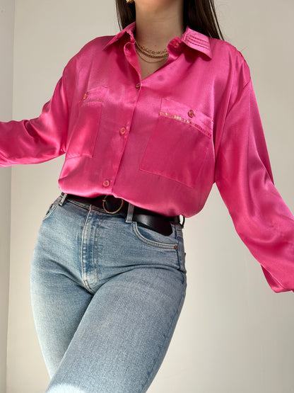 90s satin pink oversized shirt Size 38 to 42