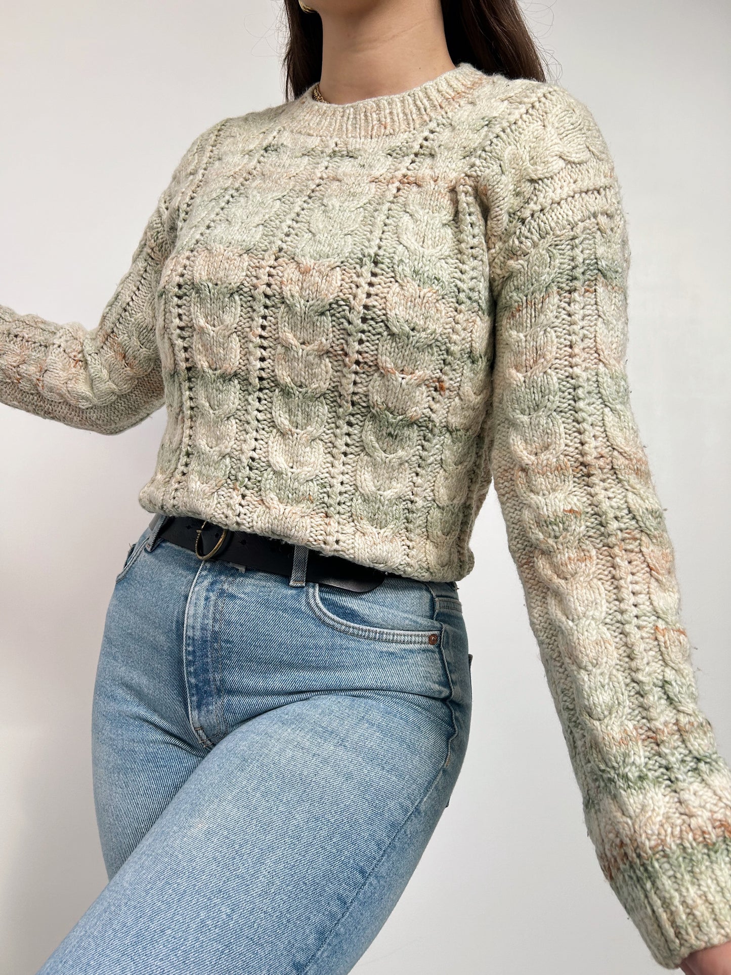 Pull en maille vert et beige 90s Taille 34/36