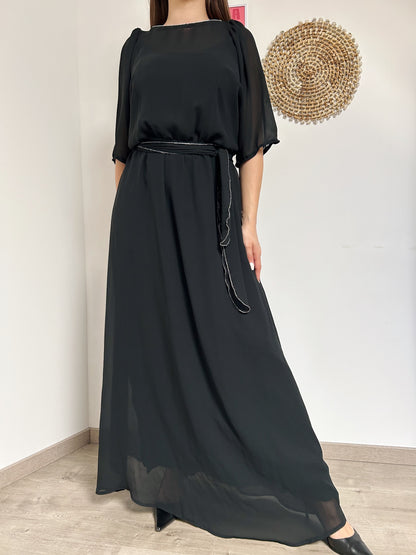 Longue robe noire avec transparence 70s Taille 36