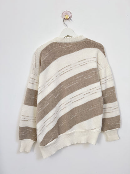 Cardigan oversize  à rayures blanc et beige 90s Taille 40