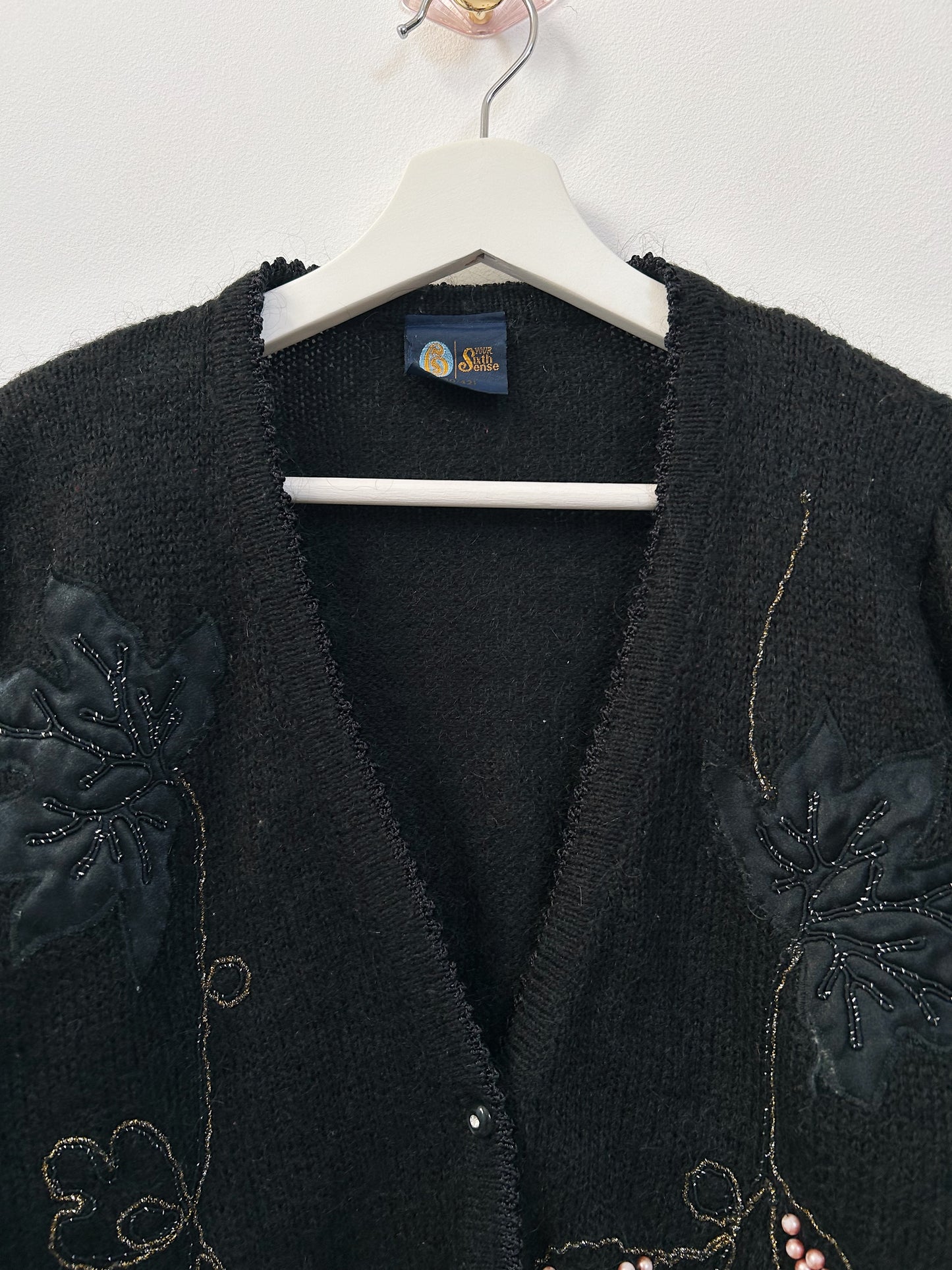 Black cardigan with pearls 80s Size 38/40