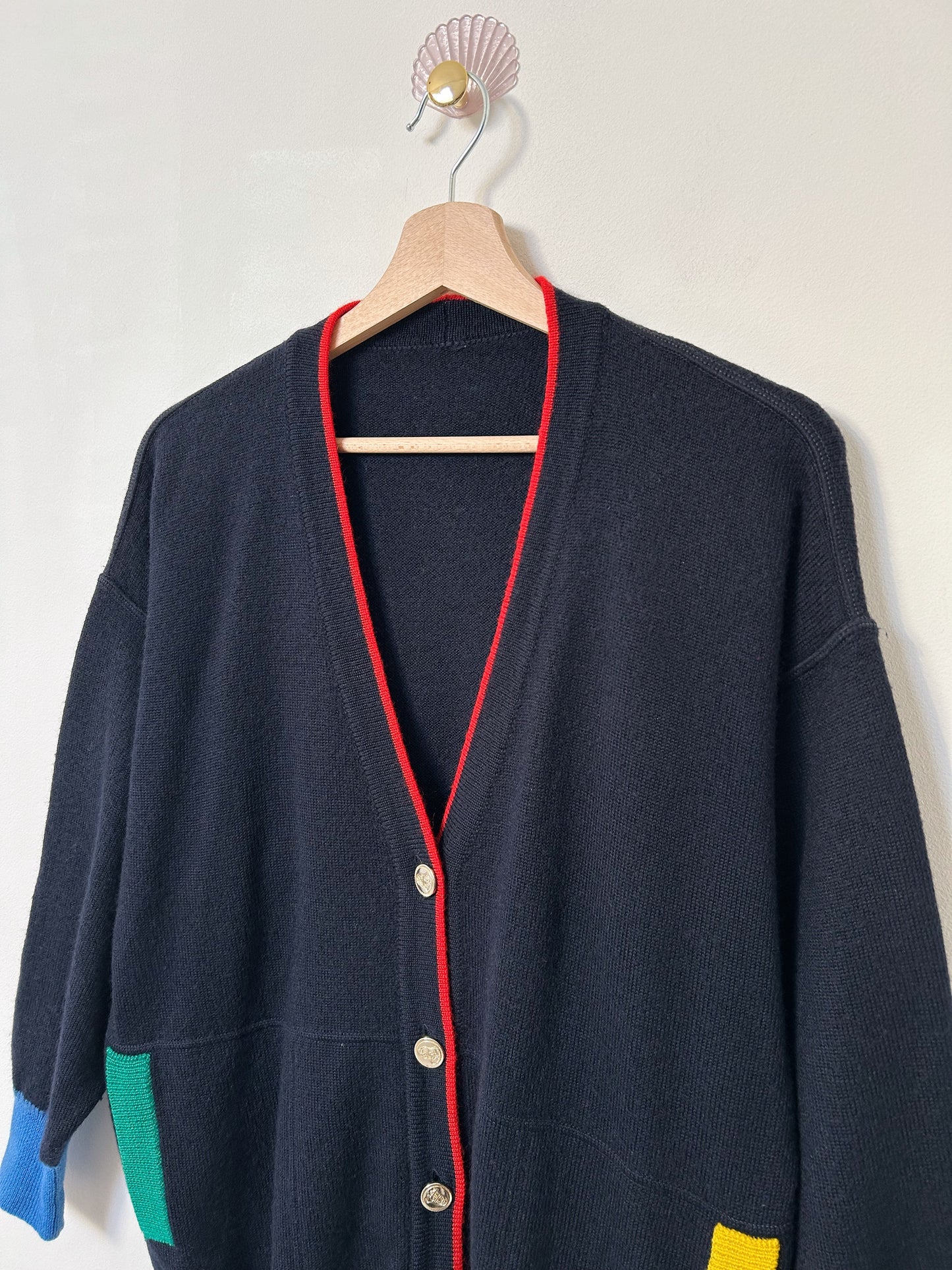 Cardigan bleu marine avec détails multicolores 90s Taille 40