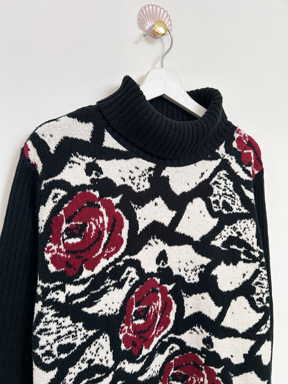 Pull oversize col roulé à motifs roses 90s Taille 40/42