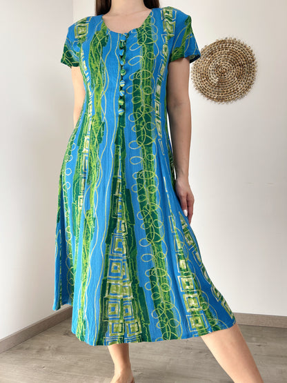 90s blue and green patterned dress Size 38/40