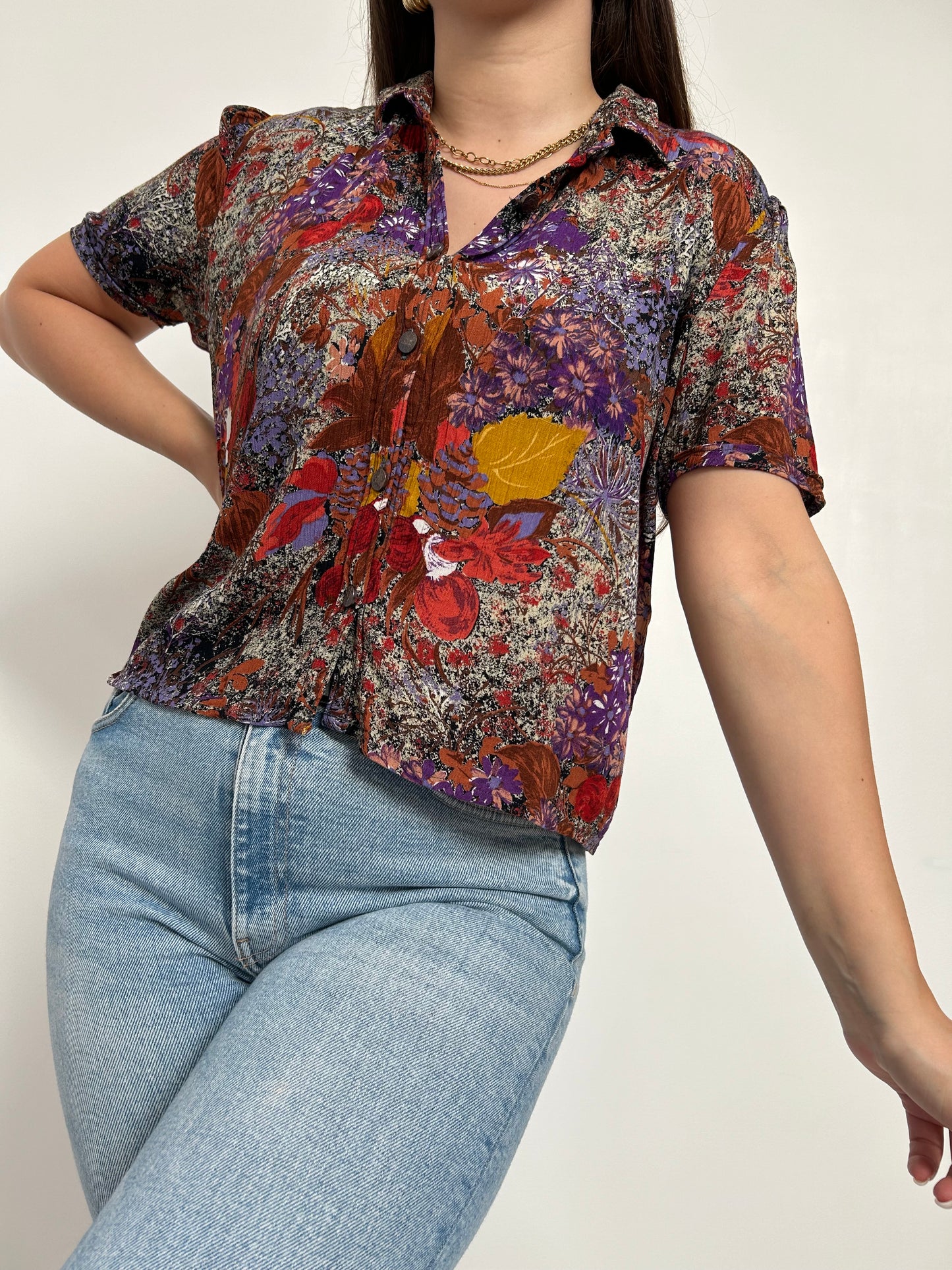 90s floral crinkled effect shirt Size 34 to 38