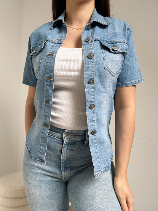 Chemise en jean manches courtes délavé 90s Taille 34/36