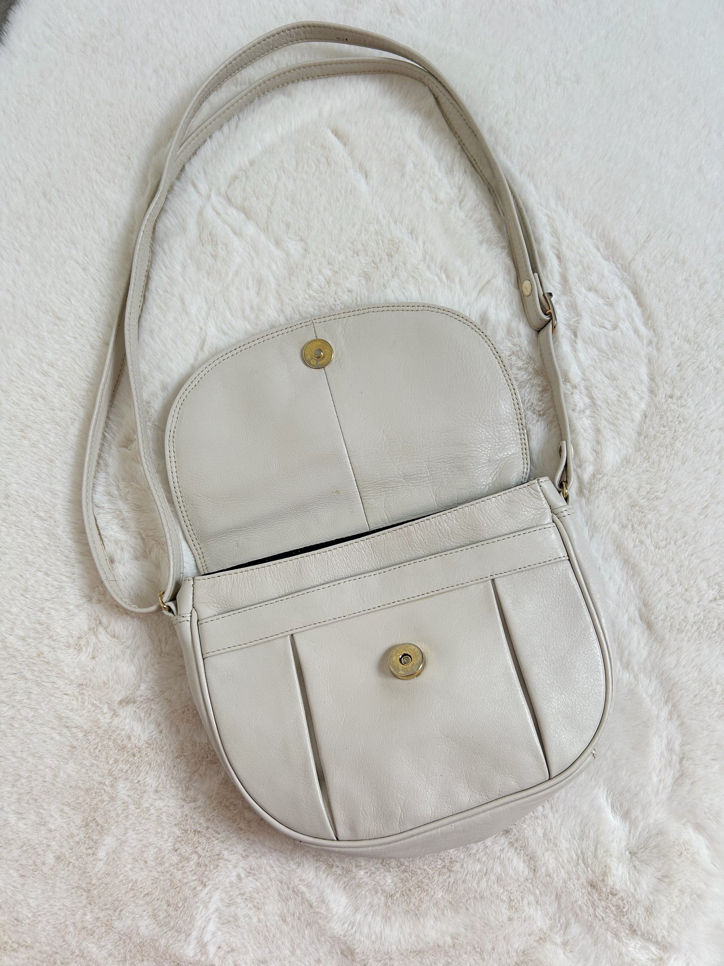 Sac à main en cuir crème 80s