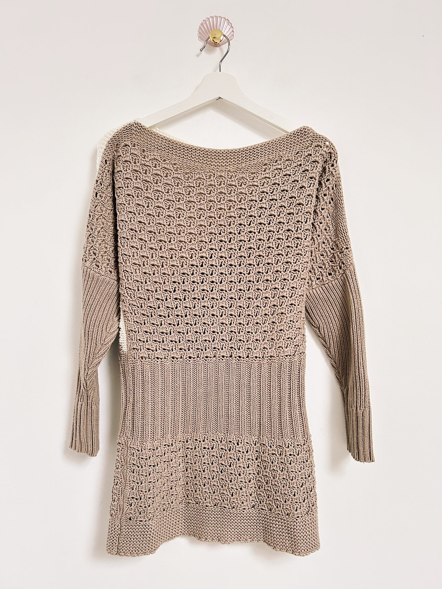 Pull en crochet beige et blanc 90s Taille 36/38