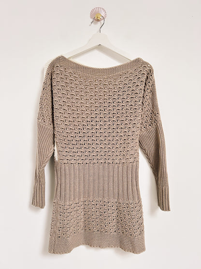 Pull en crochet beige et blanc 90s Taille 36/38