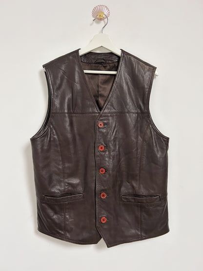 Dark brown leather vest 70s Size 38/40