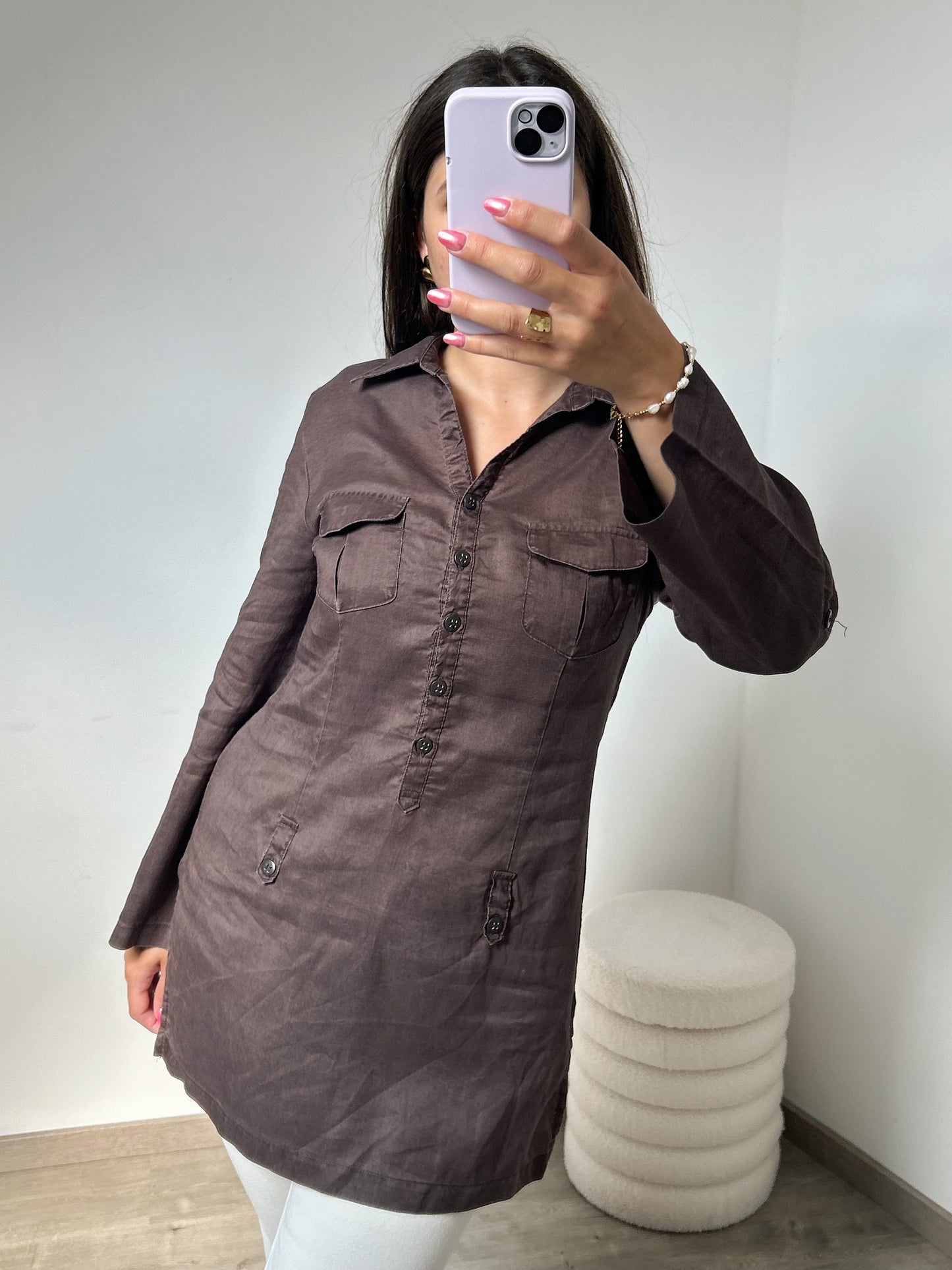 90s brown linen tunic Size 36