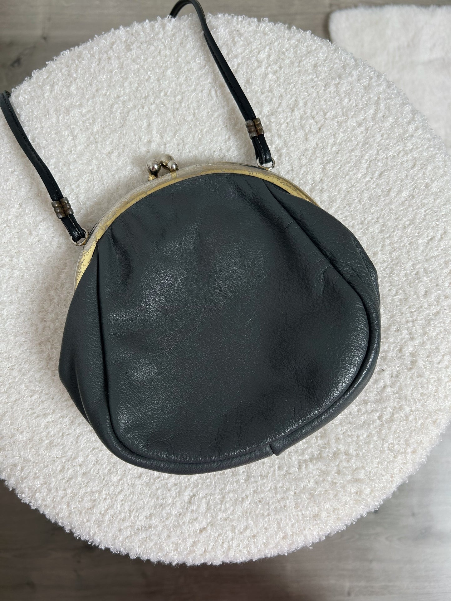 70s Grey and Black Leather Pouch