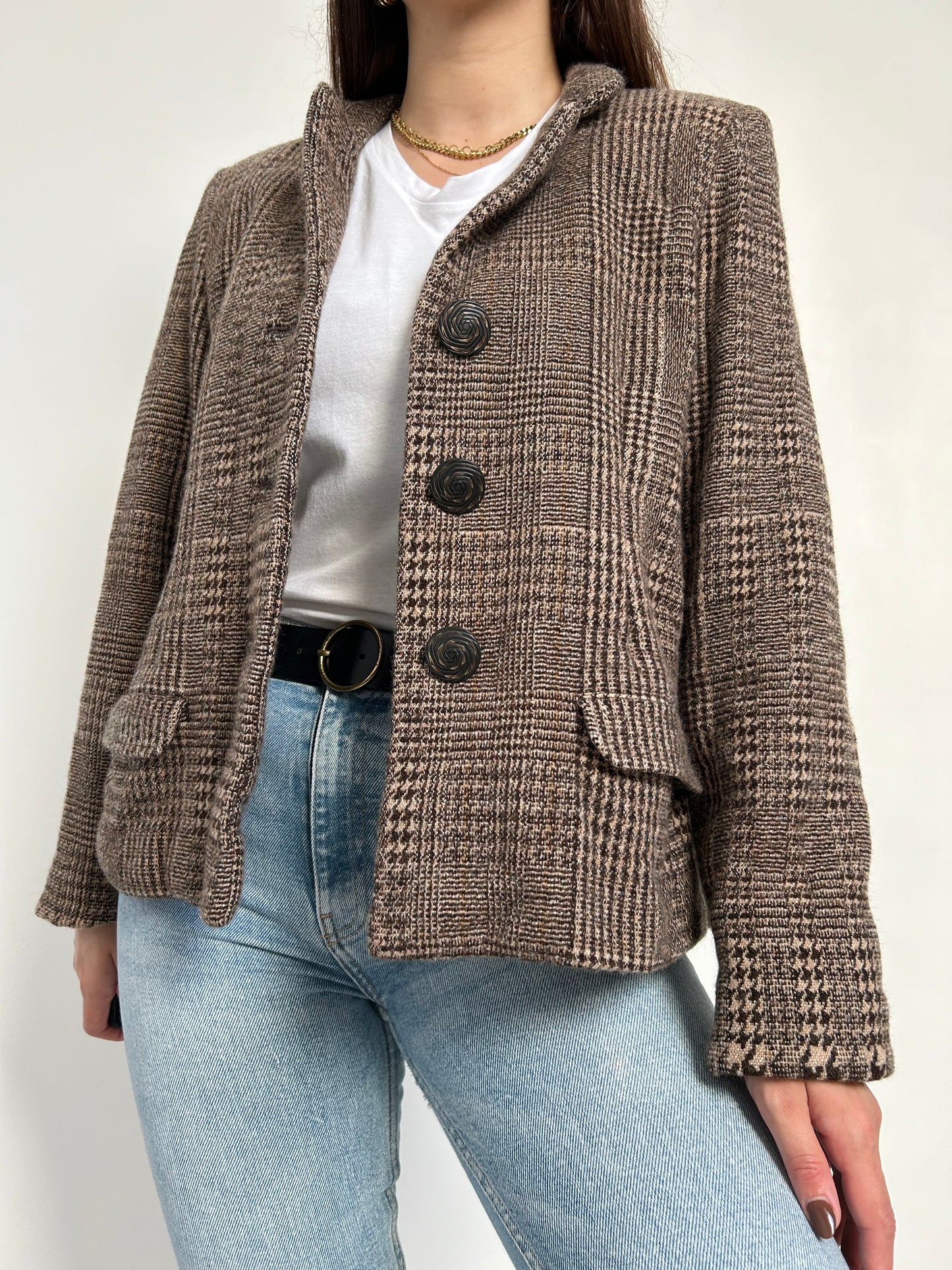 Blazer en tweed marron vintage Taille 38