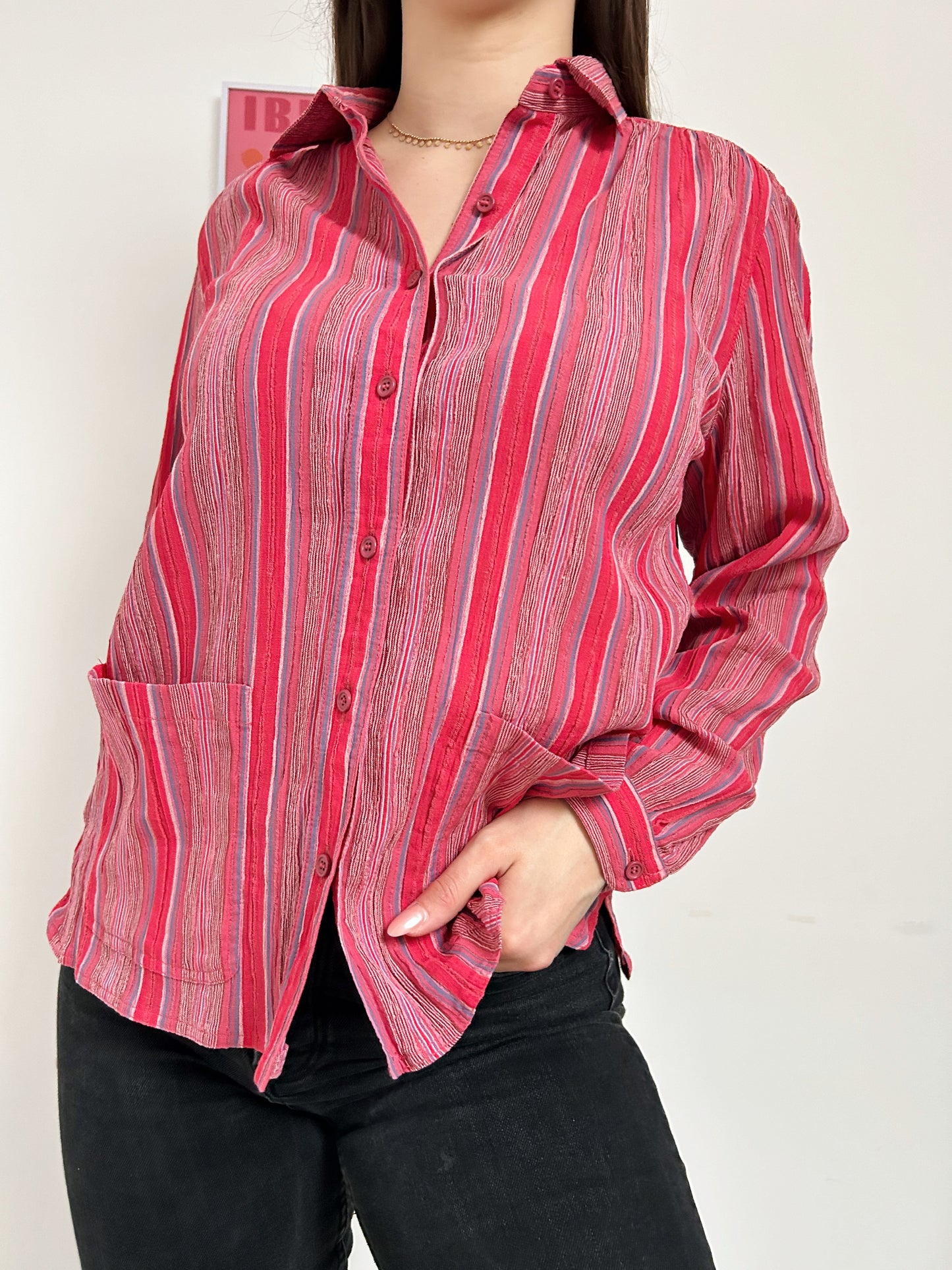 90s crinkled effect lined shirt Size 36/38