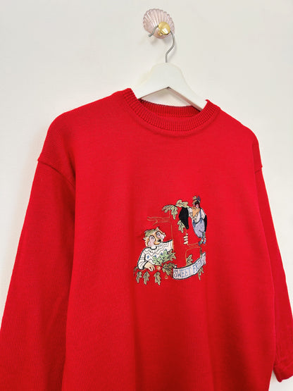 Pull rouge oversize brodé 90s Taille 38/40