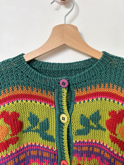 Cardigan vert à motifs fleuris vintage Taille 38